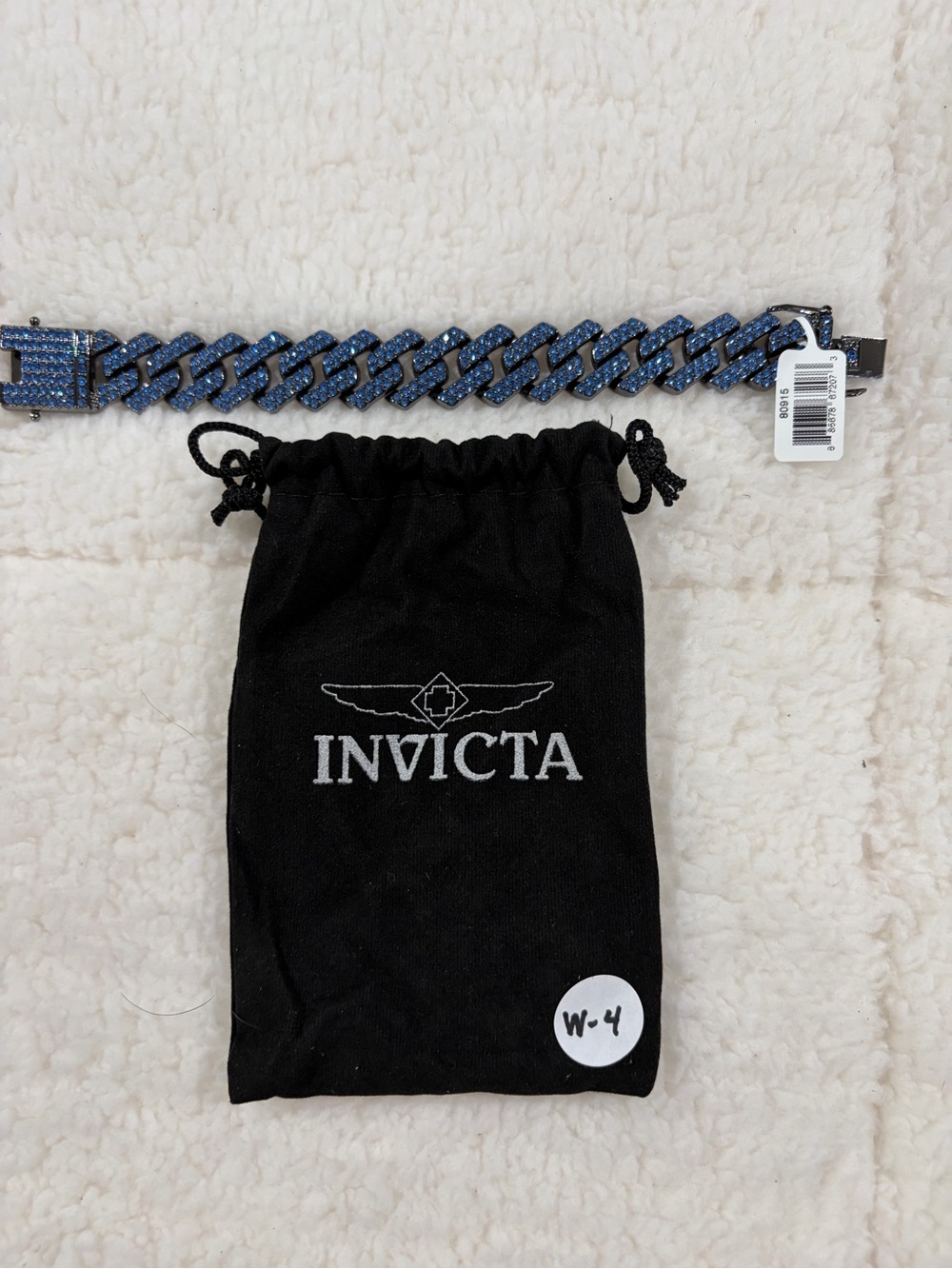 Invicta Men’s Blue Crystal Cuban Link Bracelet with Branded Pouch